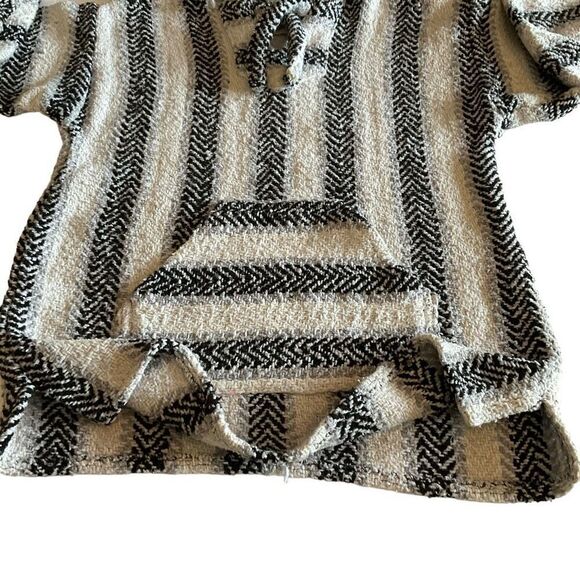 Earth Ragz Hoodie Unisex Black White Striped Baja Pullover Size Medium - Picture 9 of 12